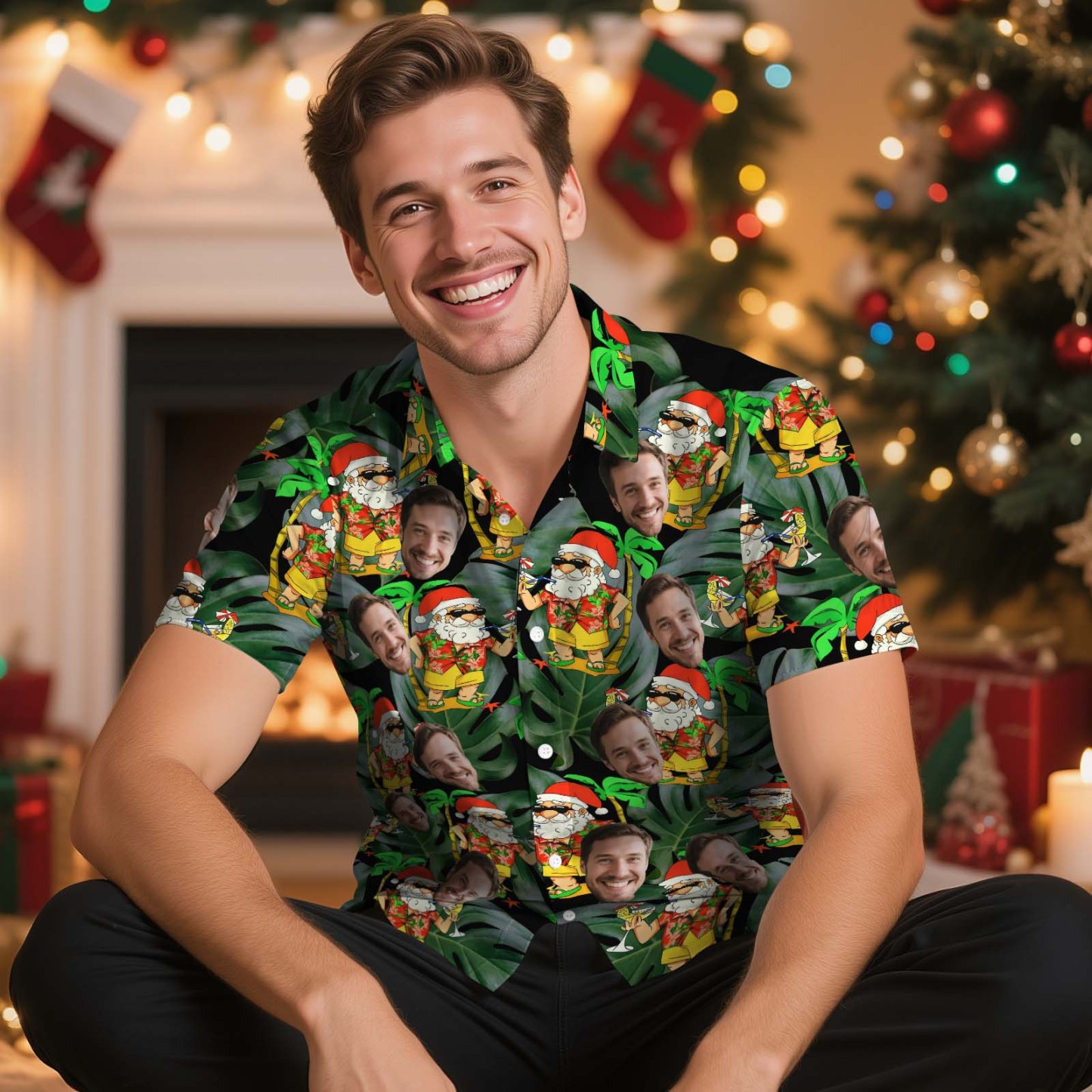 Personalisiertes Hawaiihemd Mit Coolem Weihnachtsmann-motiv – Individuelles Herren-hawaiihemd Mit Foto Ihres Gesichts – Geschenkidee Zum Geburtstag Oder Zu Weihnachten - FotoSocken