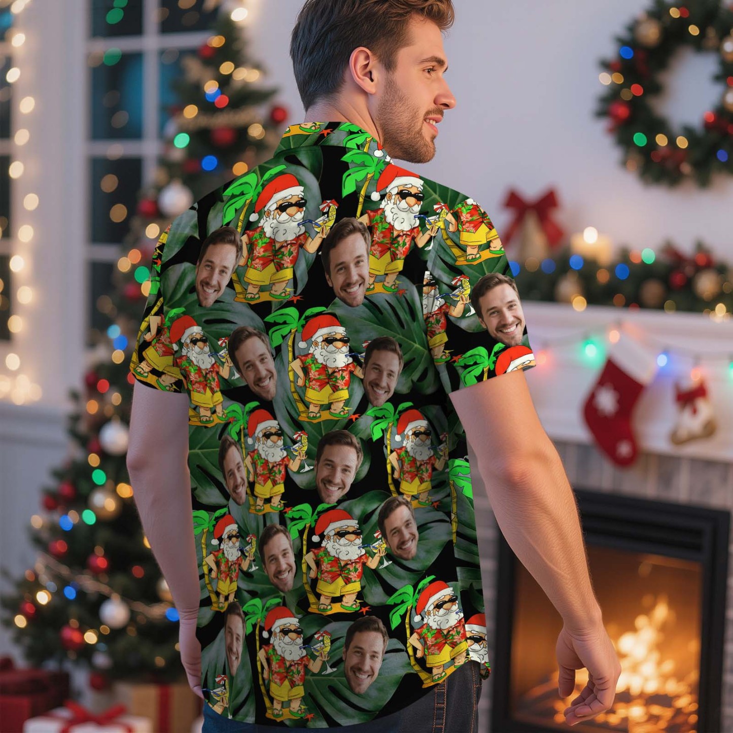 Personalisiertes Hawaiihemd Mit Coolem Weihnachtsmann-motiv – Individuelles Herren-hawaiihemd Mit Foto Ihres Gesichts – Geschenkidee Zum Geburtstag Oder Zu Weihnachten - FotoSocken
