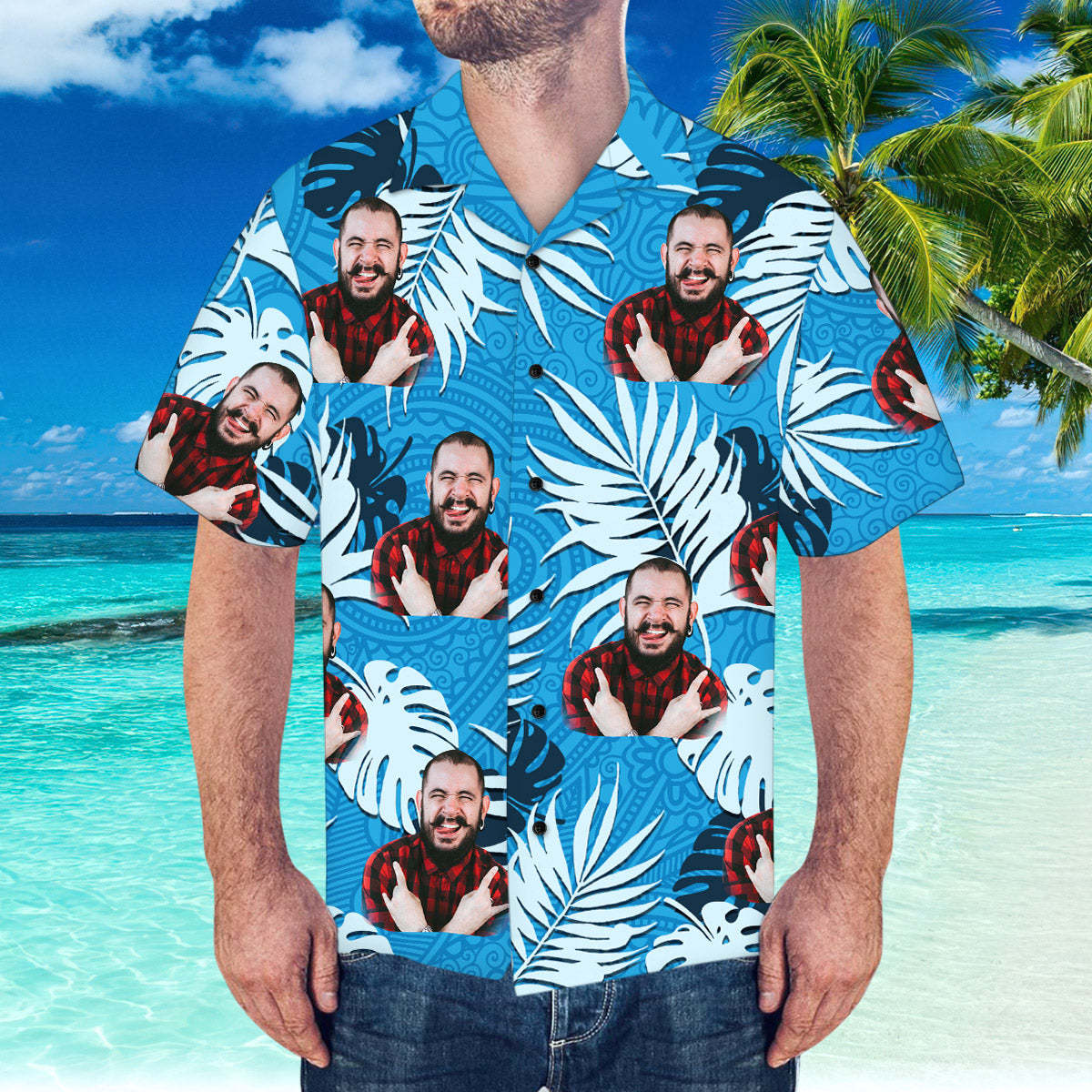 Benutzerdefiniertes Gesicht Hawaiihemd Personalisiertes Hawaiihemd Sommer-strand-hawaiihemd -
