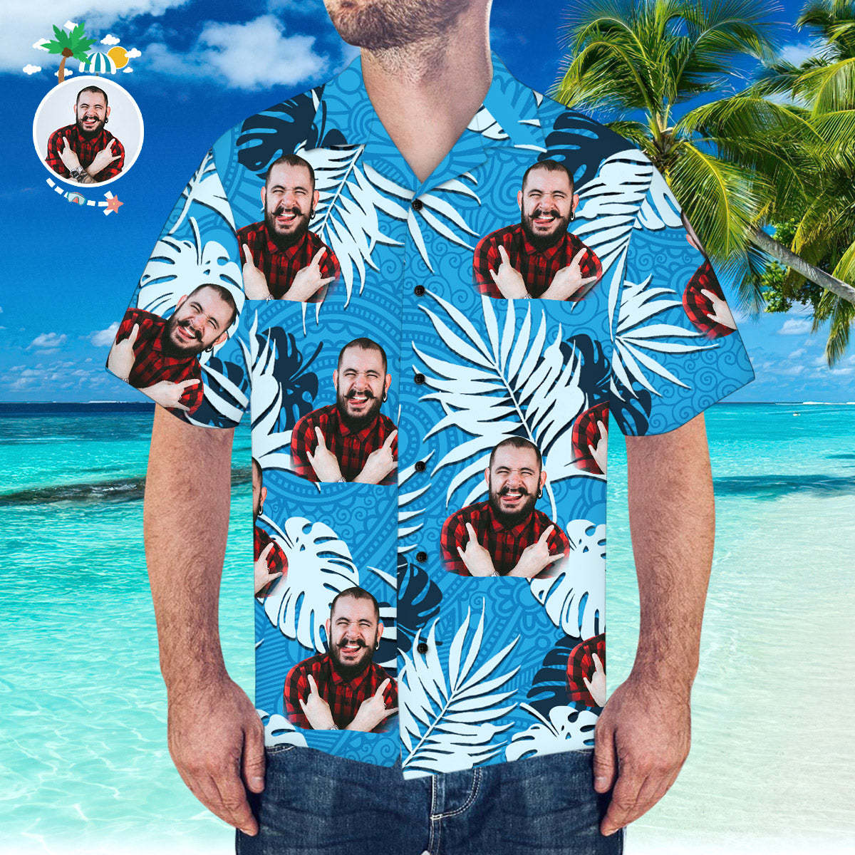 Benutzerdefiniertes Gesicht Hawaiihemd Personalisiertes Hawaiihemd Sommer-strand-hawaiihemd -