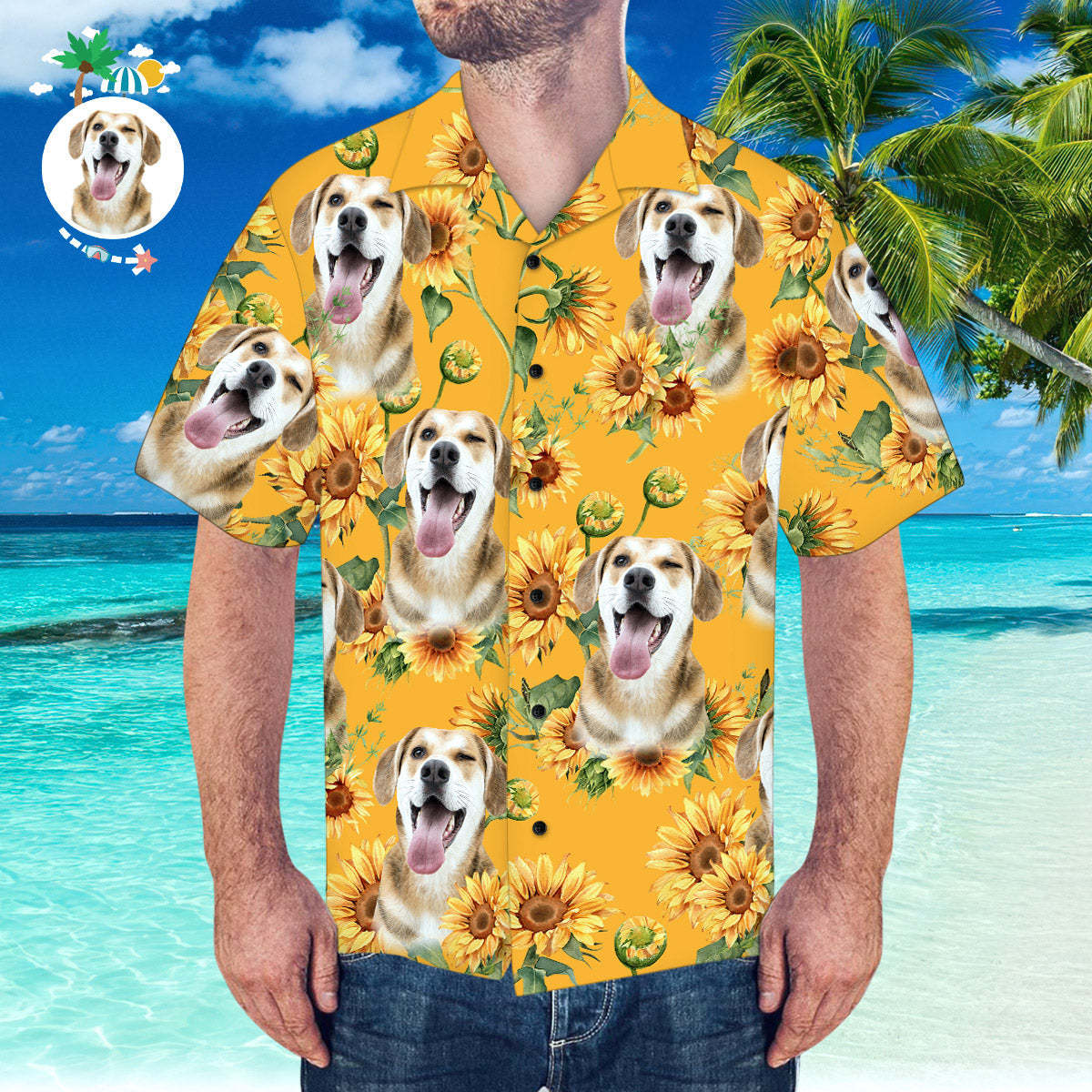 Kundenspezifisches Gesicht Hawaiihemd Sonnenblume Muster Hawaiihemd Für Strandparty -