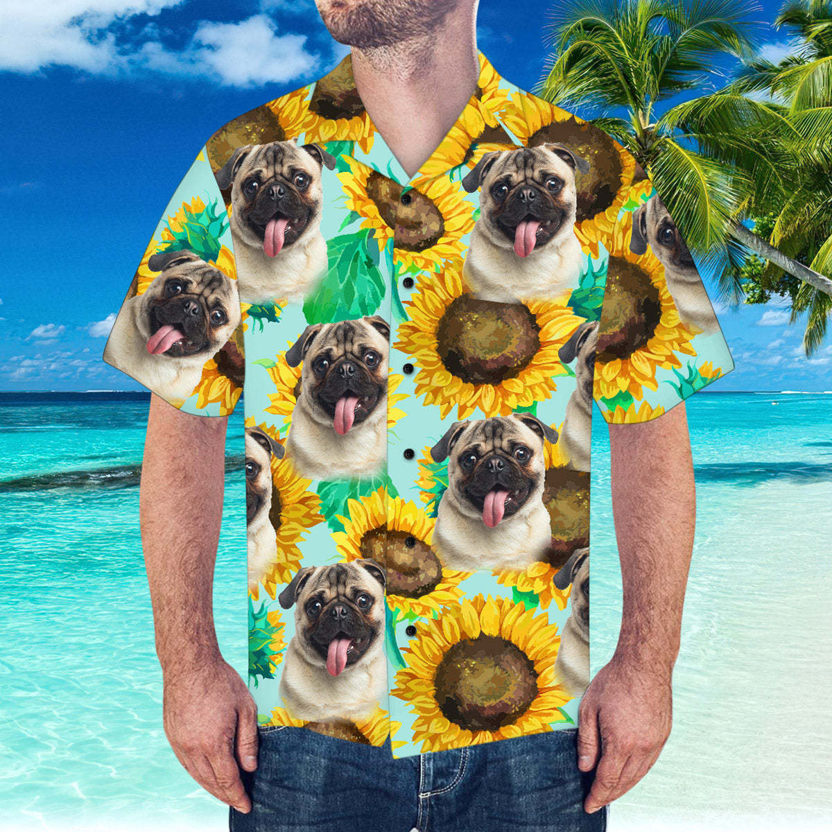 Benutzerdefiniertes Gesicht Hawaiihemd Personalisiertes Hawaiihemd Sommer-sonnenblume-shirt -
