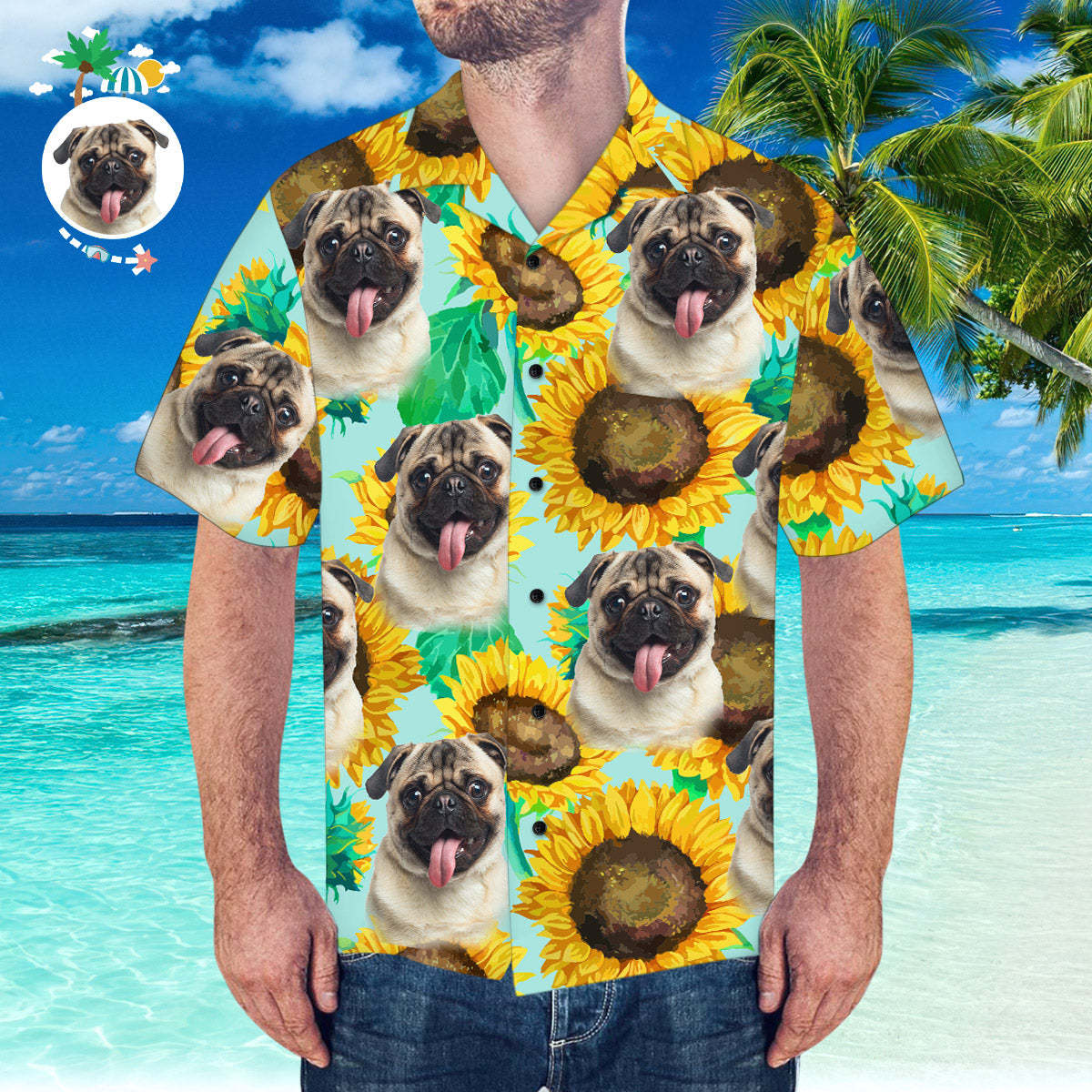 Benutzerdefiniertes Gesicht Hawaiihemd Personalisiertes Hawaiihemd Sommer-sonnenblume-shirt -