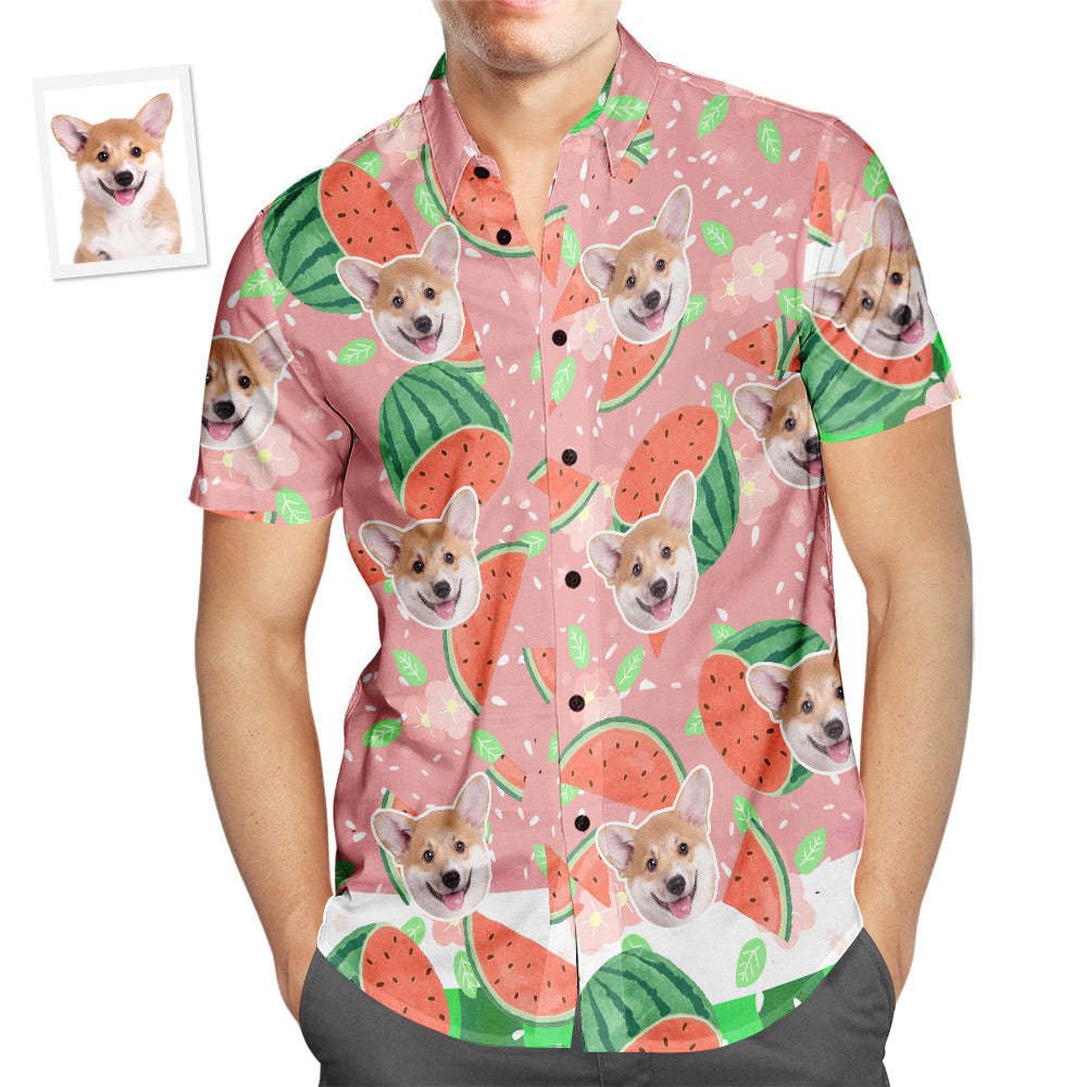 Custom Face Hawaiian Shirt Cartoon Watermelon Men's Popular All Over Print Hawaiian Beach Shirt Holiday Gift -