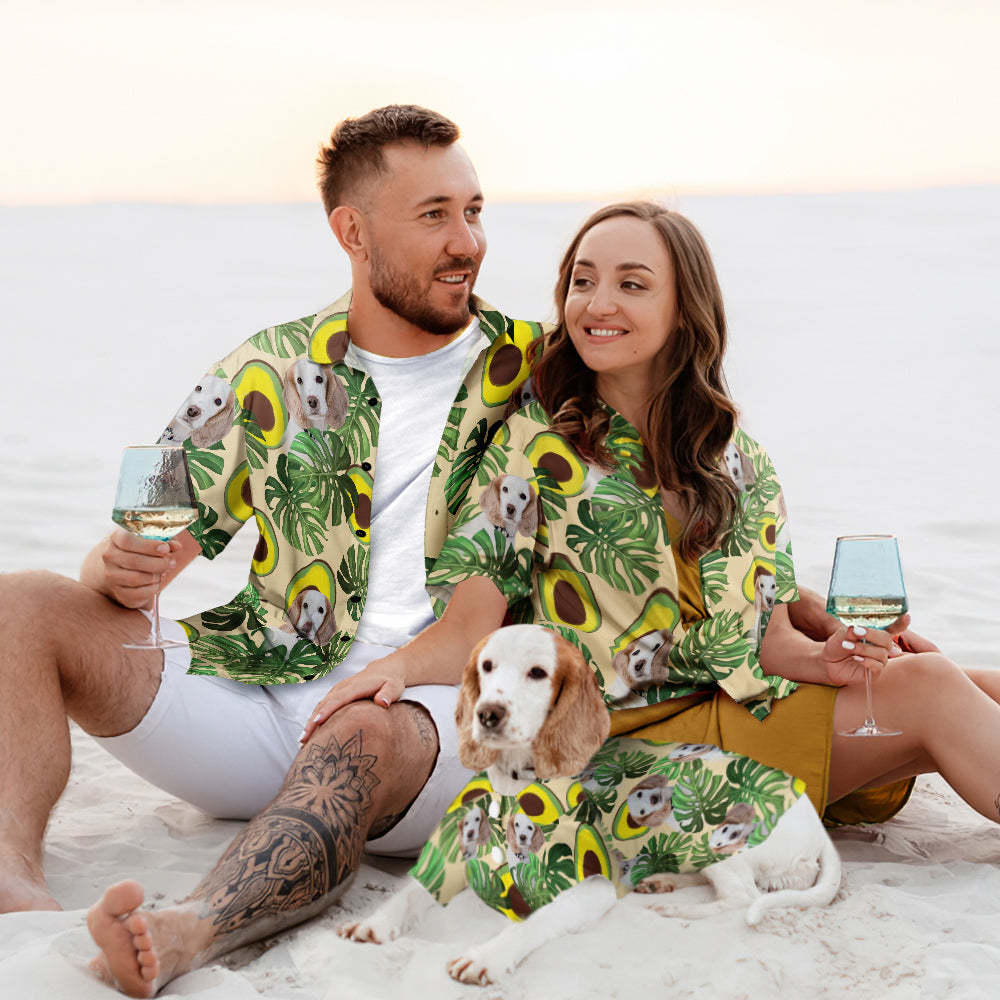 Kundenspezifischer Hundegesicht-hawaiischer Art-avocado-hund Und Inhaber-zusammenpassende Hawaiische Hemden -