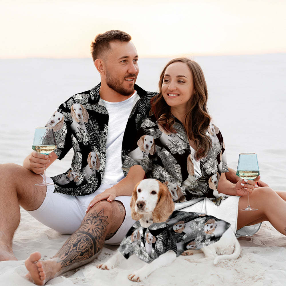 Kundenspezifischer Hundegesichts-hawaiischer Art-blumen-hund Und Inhaber, Die Hawaiische Hemden Zusammenbringen -