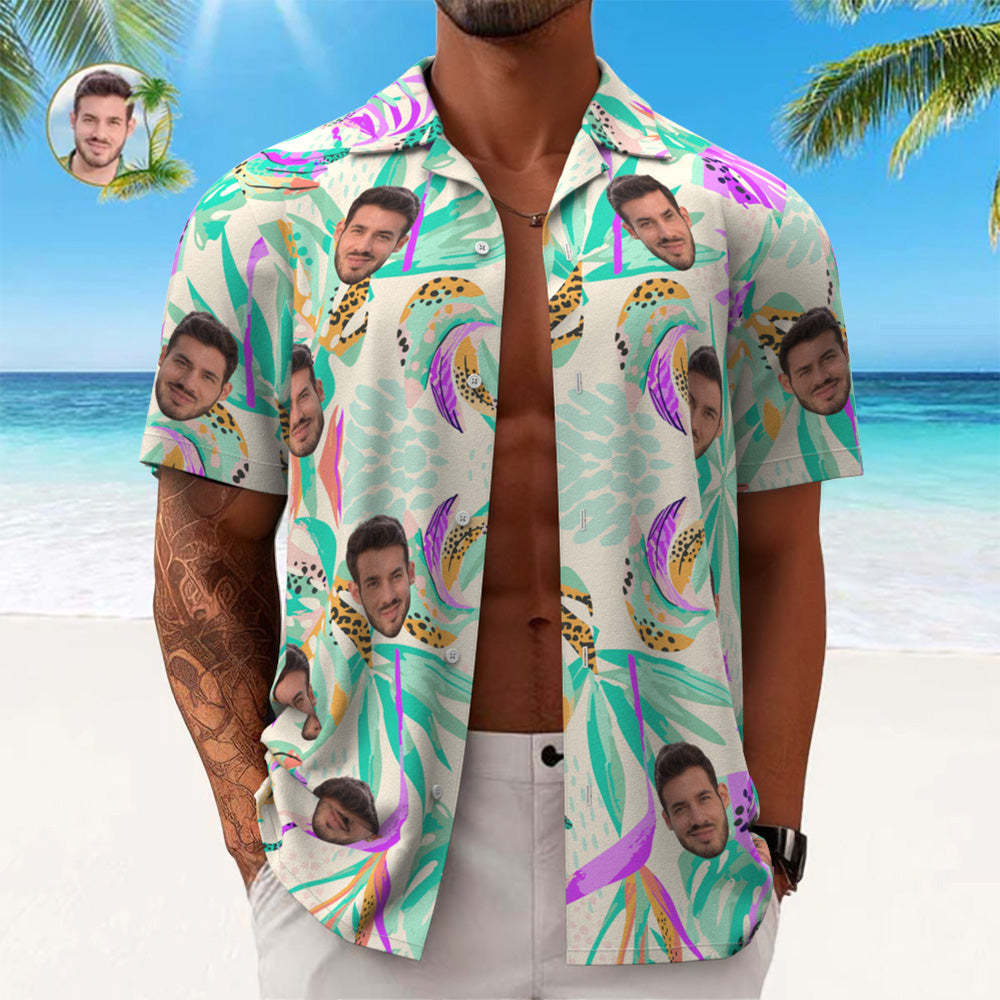 Benutzerdefiniertes Gesicht Hawaiihemd Herren All Over Print Aloha Shirt Geschenk – Frische Blumen -