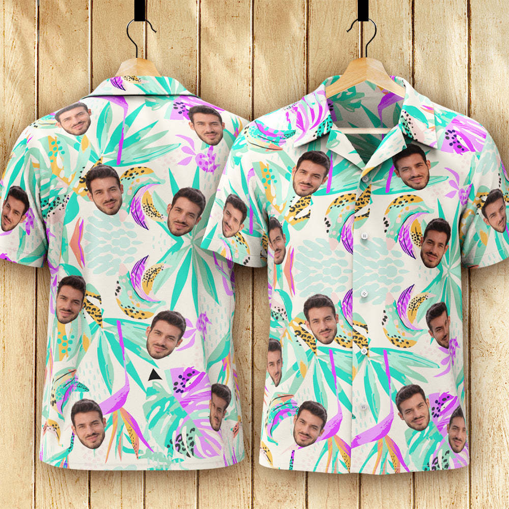 Benutzerdefiniertes Gesicht Hawaiihemd Herren All Over Print Aloha Shirt Geschenk – Frische Blumen -