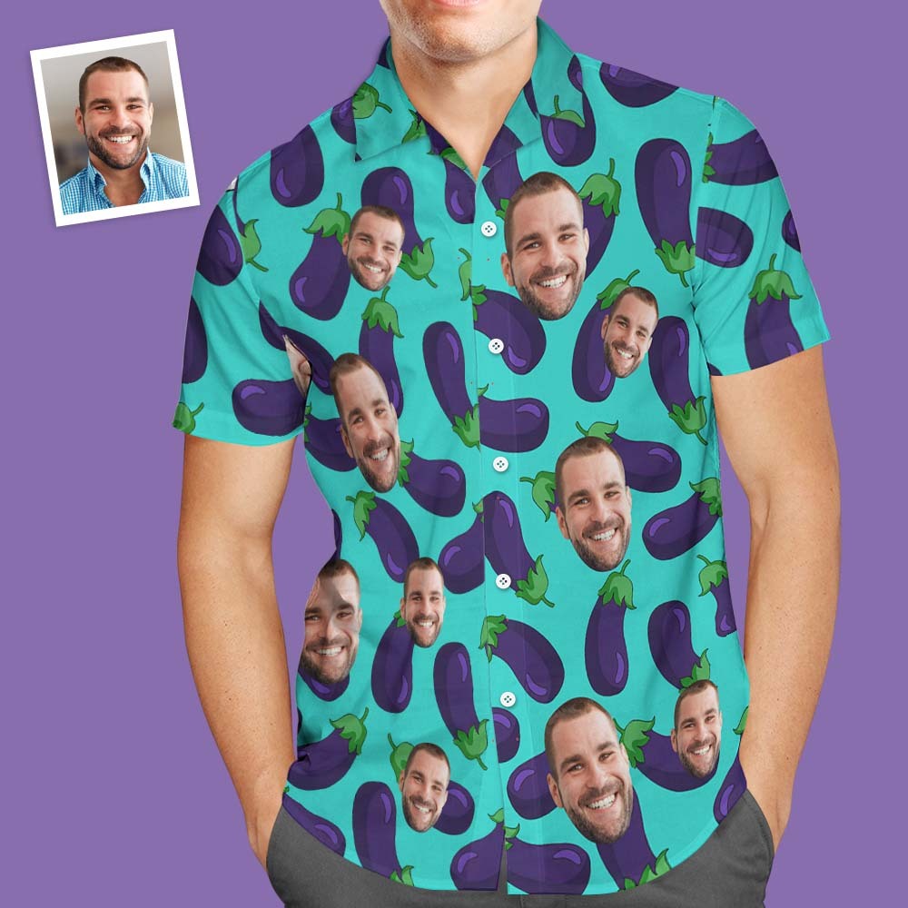 Benutzerdefinierte Gesicht Männer Essen Hawaii-hemd Auberginen-hemd - 