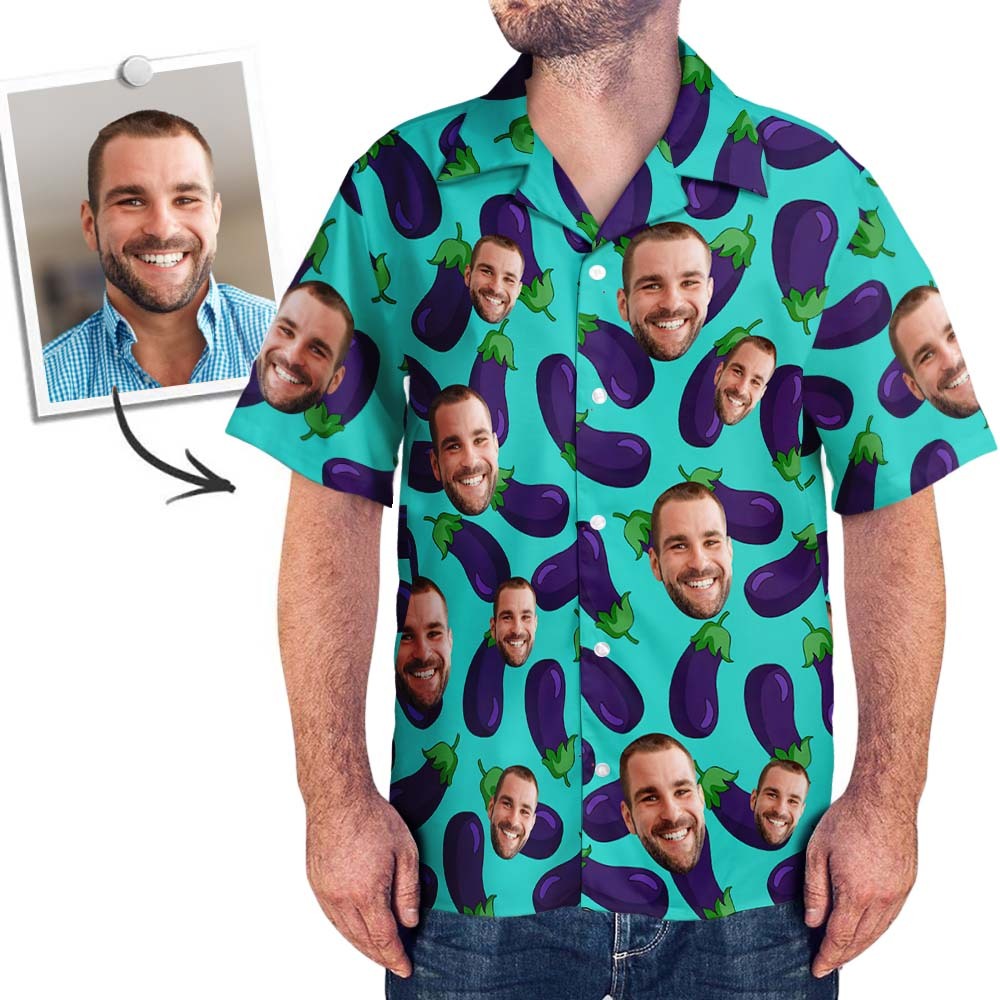 Benutzerdefinierte Gesicht Männer Essen Hawaii-hemd Auberginen-hemd - 