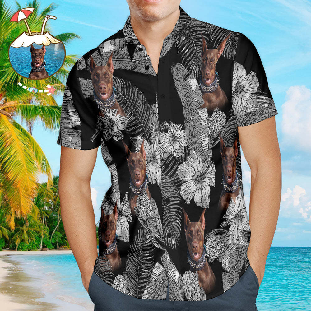 Kundenspezifischer Hundegesichts-hawaiischer Art-blumen-hund Und Inhaber, Die Hawaiische Hemden Zusammenbringen -