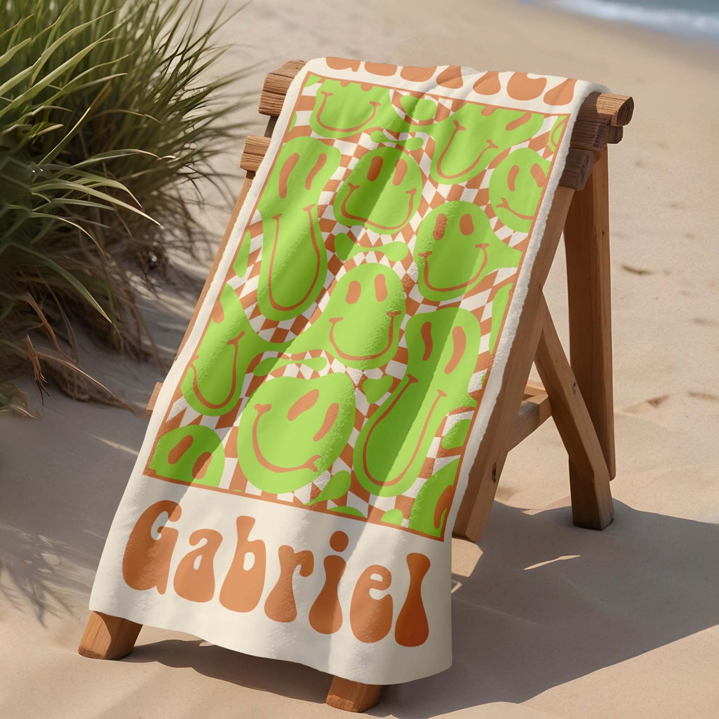 Retro-strandtuch Im Multi-stil, Personalisiertes Namens-badetuch, Personalisiertes Pool-handtuch, Strandtuch Mit Namen Draußen, Geburtstagsgeschenk - FotoSocken