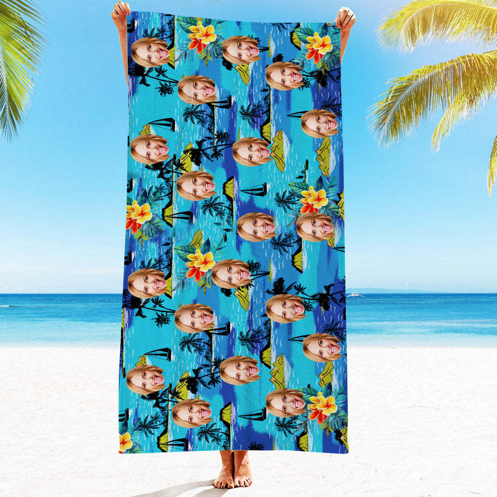 Strandtuch Mit Individuellem Gesicht, Individuelles Strandtuch Im Hawaiianischen Stil, Lustiges Geschenk - FotoSocken