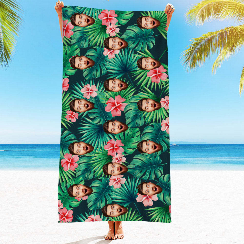 Strandtuch Mit Individuellem Gesicht, Individuelles Strandtuch Im Hawaiianischen Stil, Lustiges Geschenk - FotoSocken