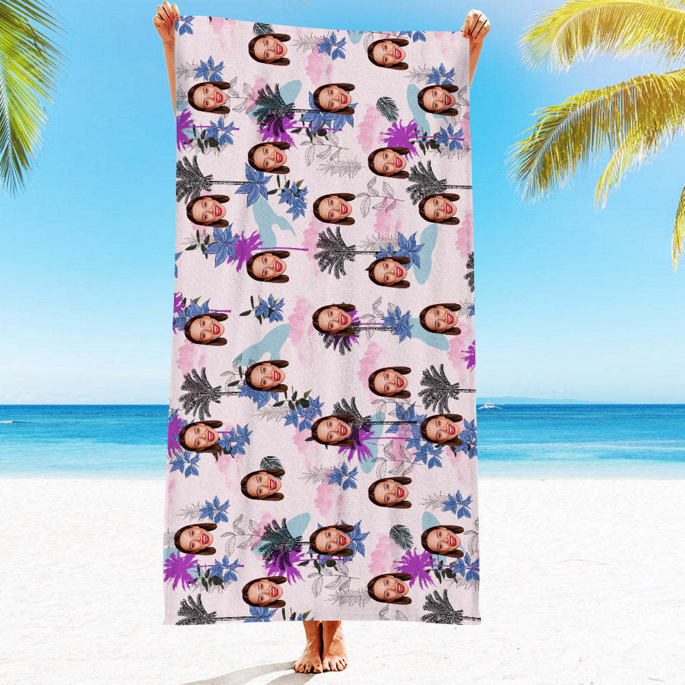 Strandtuch Mit Individuellem Gesicht, Individuelles Strandtuch Im Hawaiianischen Stil, Lustiges Geschenk - FotoSocken