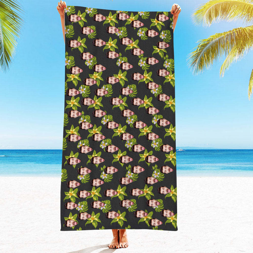 Strandtuch Mit Individuellem Gesicht, Individuelles Strandtuch Im Hawaiianischen Stil, Lustiges Geschenk - FotoSocken