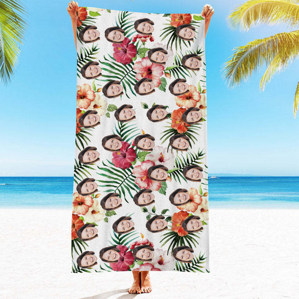 Strandtuch Mit Individuellem Gesicht, Individuelles Strandtuch Im Hawaiianischen Stil, Lustiges Geschenk - FotoSocken