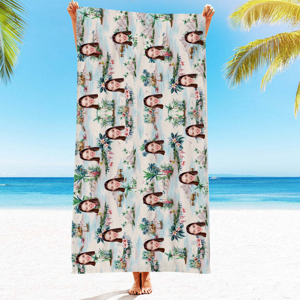 Strandtuch Mit Individuellem Gesicht, Individuelles Strandtuch Im Hawaiianischen Stil, Lustiges Geschenk - FotoSocken