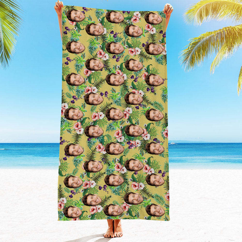 Strandtuch Mit Individuellem Gesicht, Individuelles Strandtuch Im Hawaiianischen Stil, Lustiges Geschenk - FotoSocken