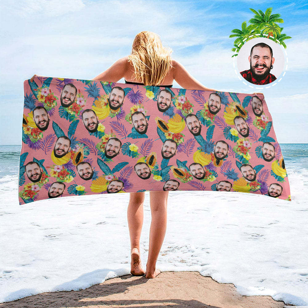 Strandtuch Mit Individuellem Gesicht, Individuelles Strandtuch Im Hawaiianischen Stil, Lustiges Geschenk - FotoSocken