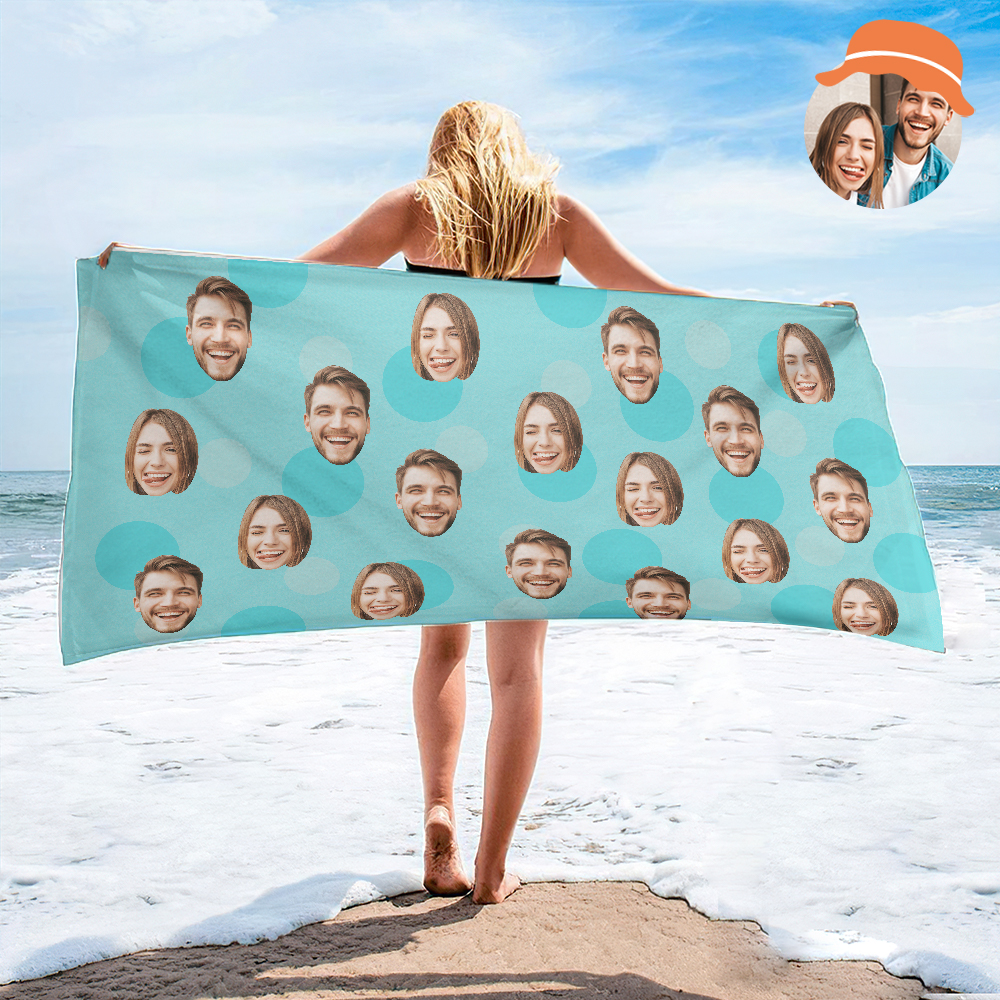 Personalisiertes Strandtuch Mit Gesicht, Individuelles Strandtuch, Lustiges Geschenk, Hellblau - FotoSocken