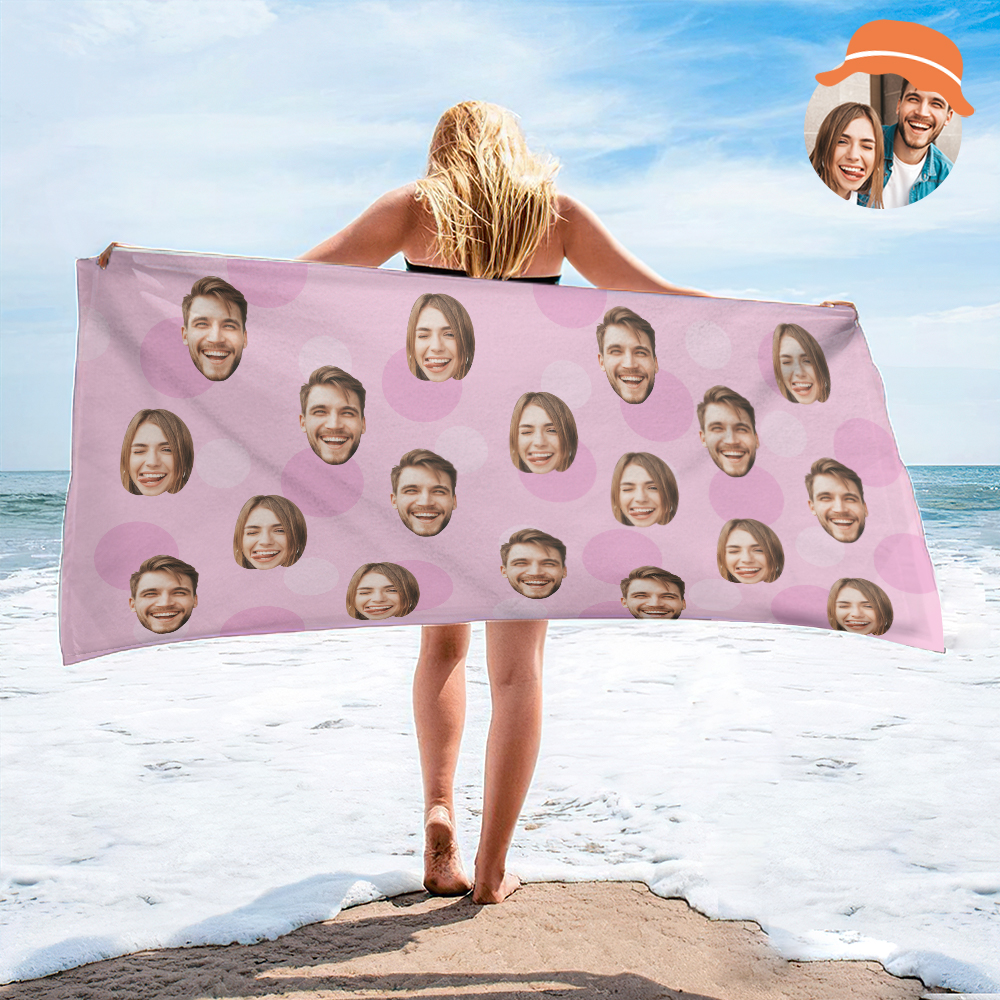 Personalisiertes Strandtuch Mit Gesicht, Individuelles Strandtuch, Lustiges Geschenk, Hellblau - FotoSocken