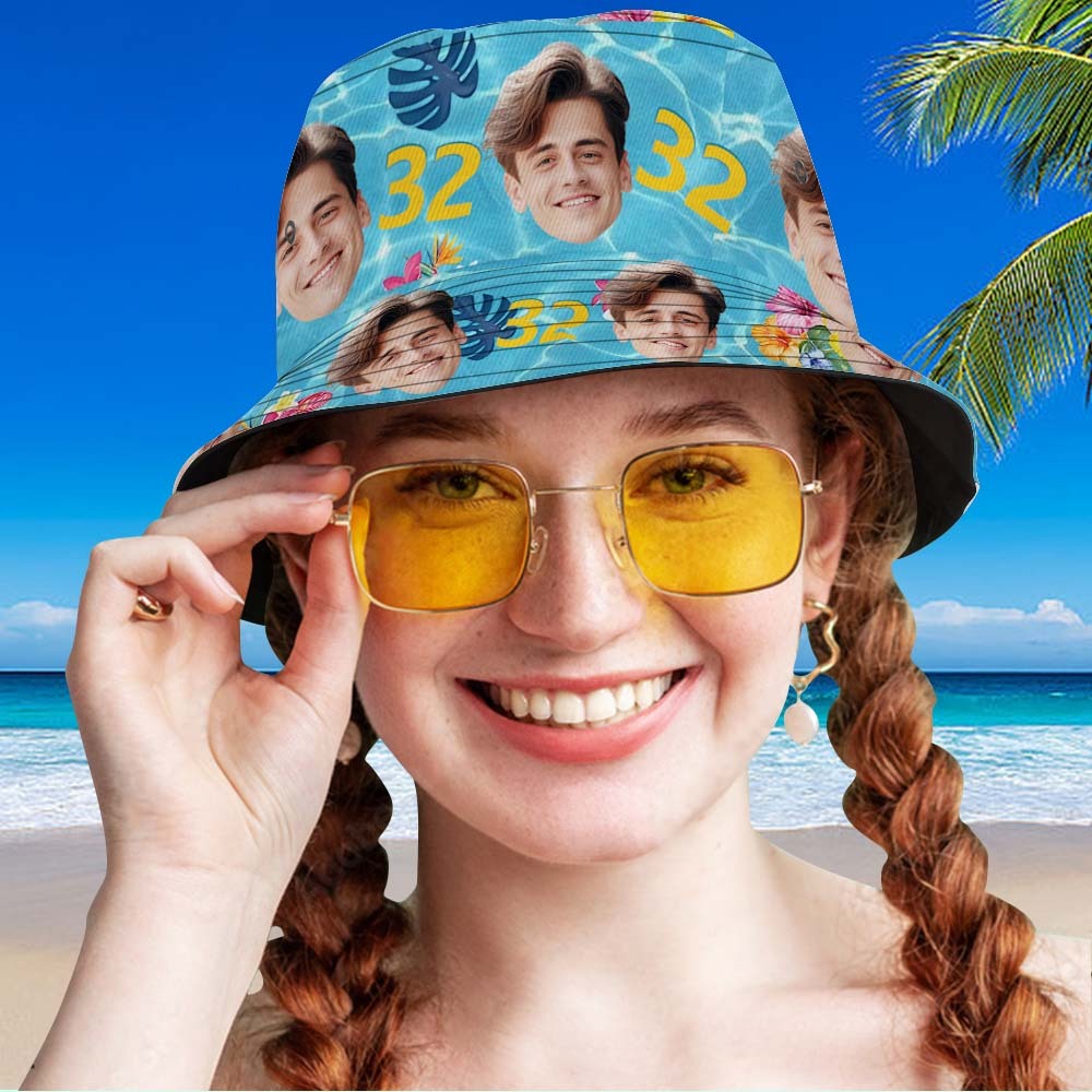 Personalisierter Geburtstags-eimerhut, Unisex-gesicht, Personalisierbar, Für Den Sommer, Alter Und Geburtstag, Hawaii-hüte, Geschenk - FotoSocken