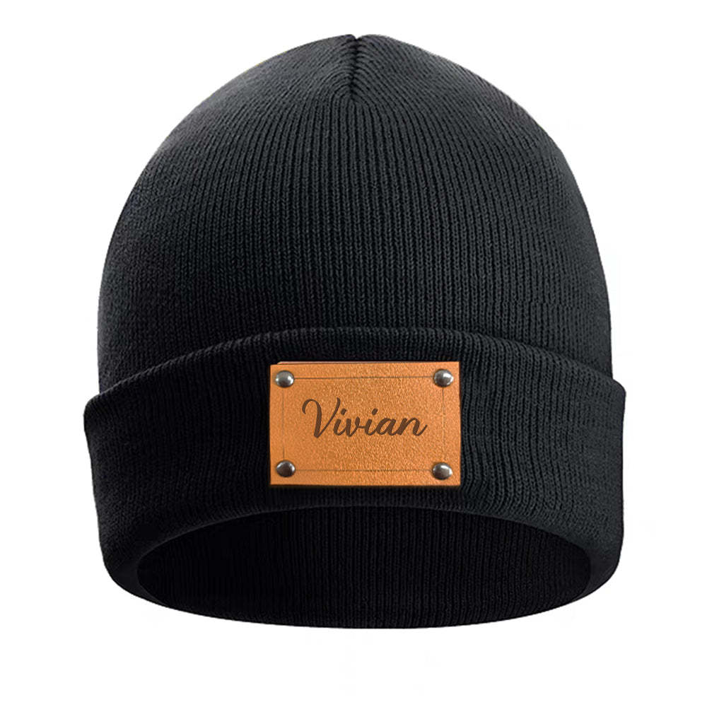 Personalisierte Babymütze Mit Individuellem Namen, Lederaufnäher, Beanie-geschenke Für Kinder Oder Erwachsene - 