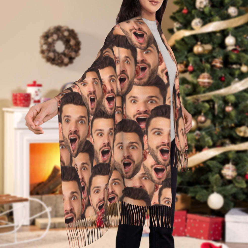 Benutzerdefinierte Lustiger Schal Personalisiertes Gesicht Weich Warm Fransen Schal Unisex Schal Geschenk Für Den Winter -