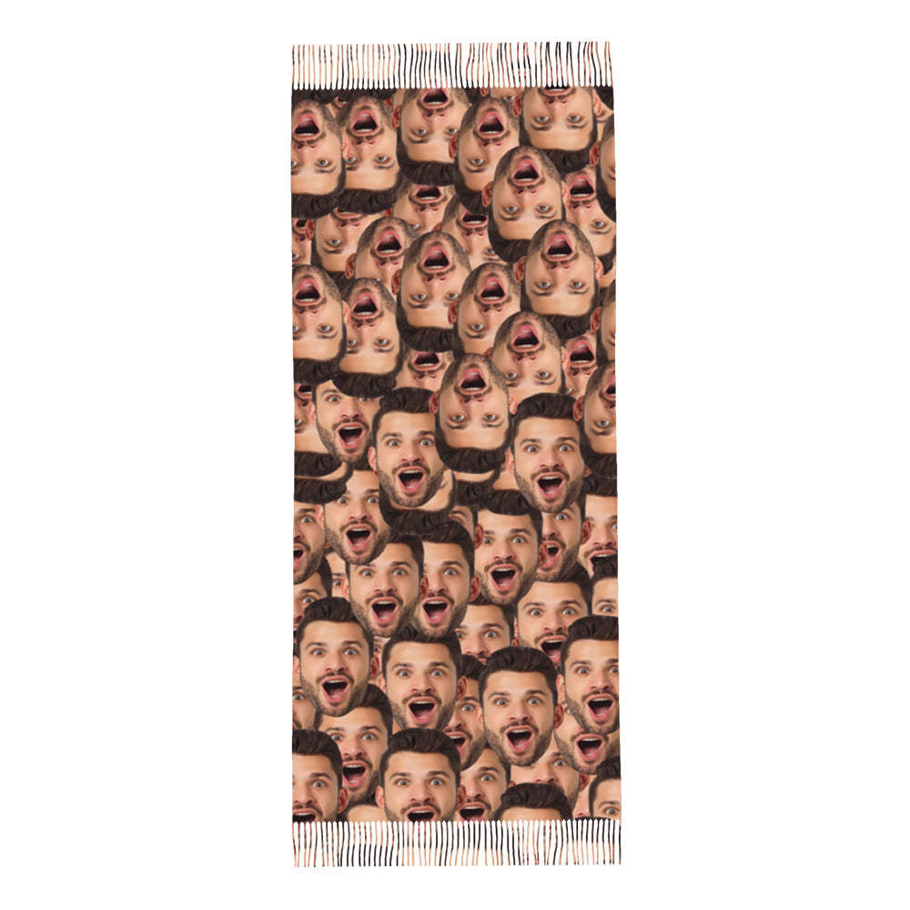 Benutzerdefinierte Lustiger Schal Personalisiertes Gesicht Weich Warm Fransen Schal Unisex Schal Geschenk Für Den Winter -