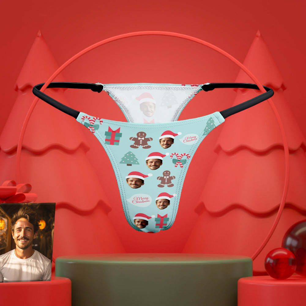 Custom Face Damen Tanga Tanga Personalisierte Sexy Unterwäsche Frohe Weihnachten - 
