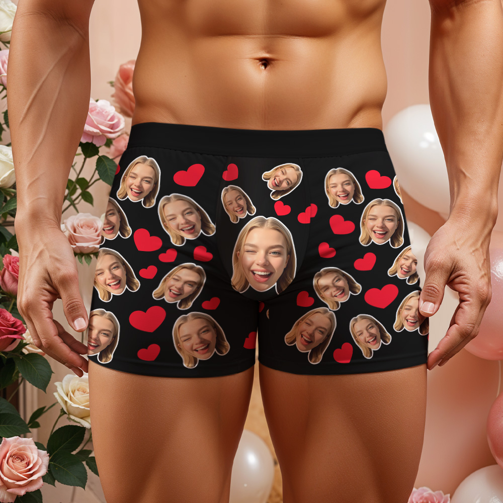 Personalisierte Boxershorts Für Herren Mit Gesicht Und Herzmotiv – Geschenkidee Mit Foto – Lustige Boxershorts Für Herren
