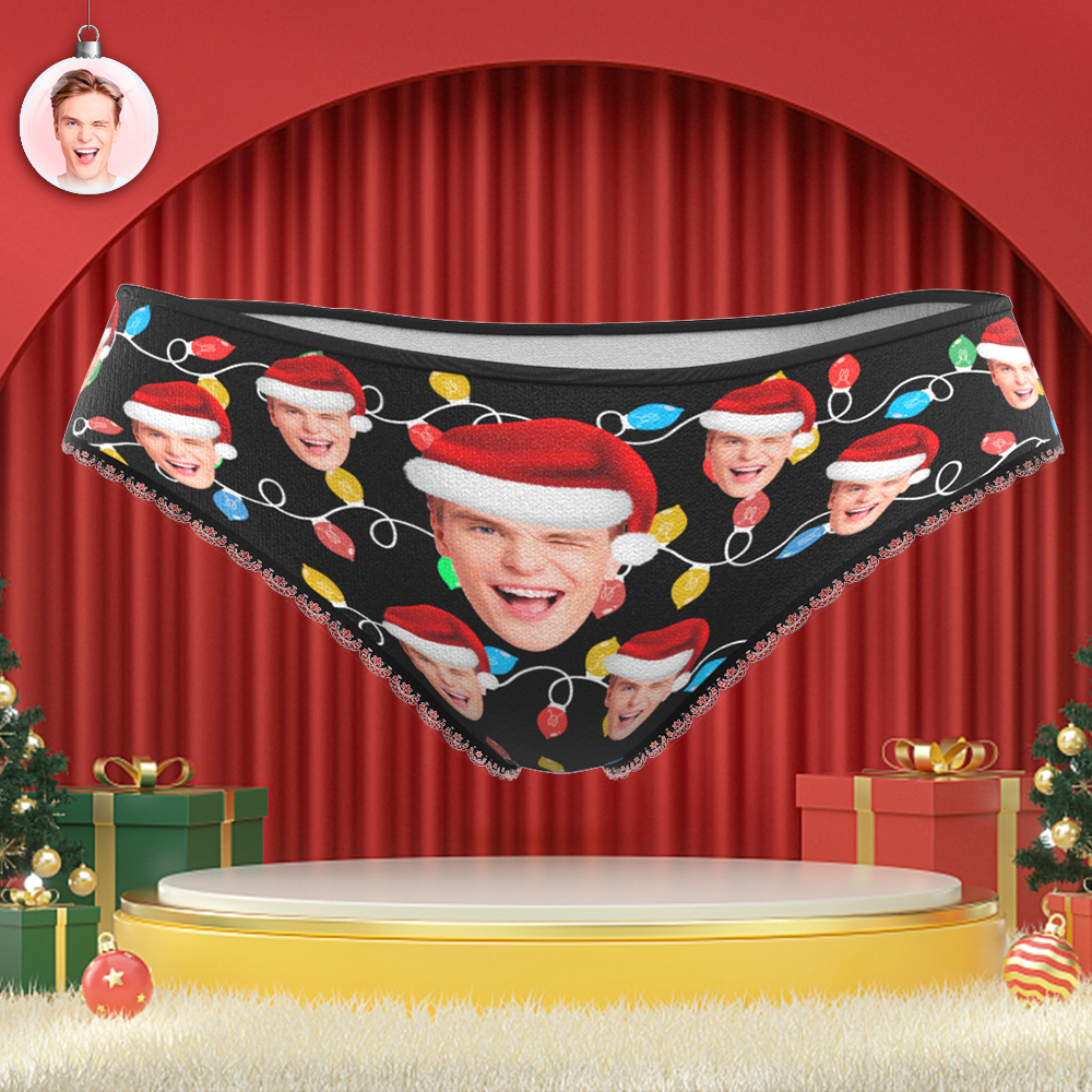 Benutzerdefinierte Gesichtshöschen, Personalisiertes Foto, Weihnachten, Weihnachts-leds, Spitzenhöschen Für Frauen - 