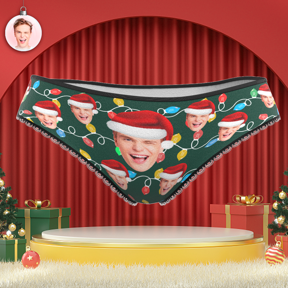 Benutzerdefinierte Gesichtshöschen, Personalisiertes Foto, Weihnachten, Weihnachts-leds, Spitzenhöschen Für Frauen - 