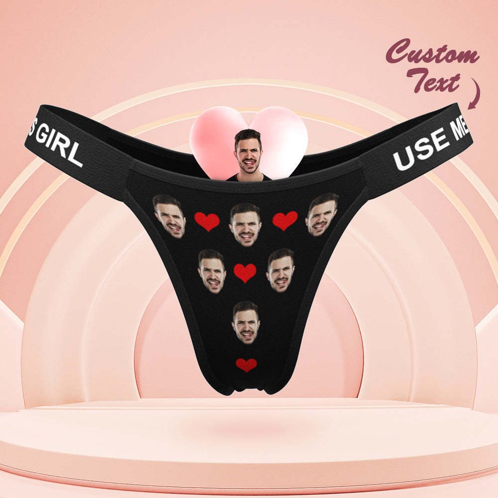 Personalisiertes Gesichtshöschen, Klassisches Liebesherz, Personalisierter Bund, Gravierter Tanga, Geschenk Für Sie - 