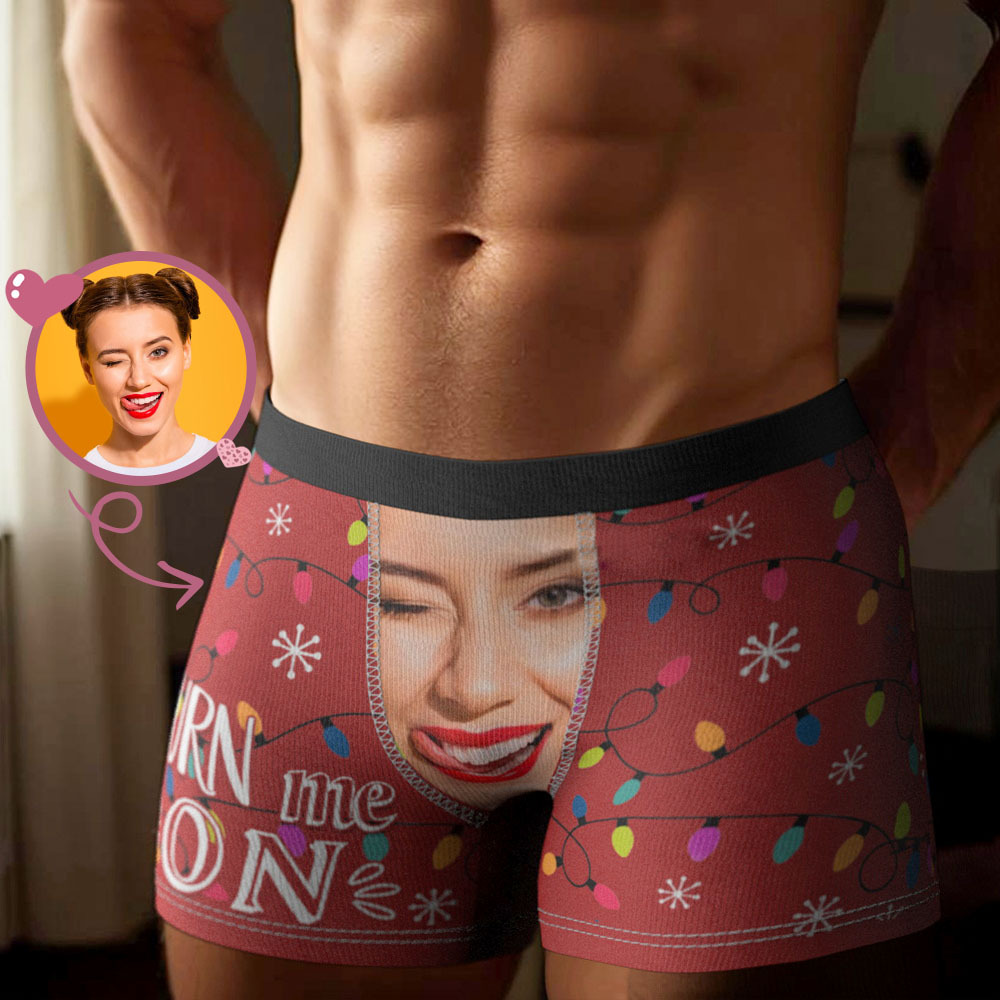 Benutzerdefinierte Gesicht Boxershorts Herren Gesichtsunterwäsche Weihnachtsgeschenk Turn Me On Coloful Light Boxer - FotoSocken