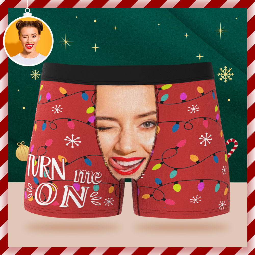 Benutzerdefinierte Gesicht Boxershorts Herren Gesichtsunterwäsche Weihnachtsgeschenk Turn Me On Coloful Light Boxer - FotoSocken