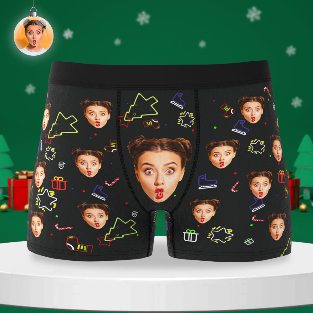 Benutzerdefinierte Gesicht Boxershorts Herren Gesichtsunterwäsche Weihnachtsgeschenk Turn Me On Coloful Light Boxer - FotoSocken