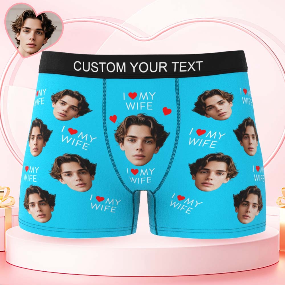 Benutzerdefinierte Herren-gesichtsboxer „i Love My Wife Boxer", Personalisierte Gürtelfarbe, Gesichtsboxer, Valentinstag-unterwäsche - FotoSocken