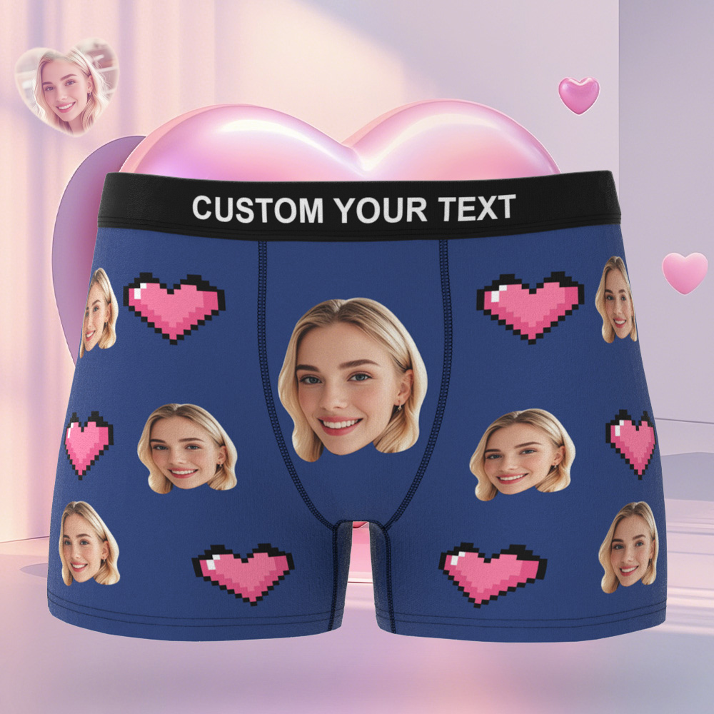 Personalisierte Gesicht Herren Boxer Blau Unterwäsche Geschenke Für Ehemann Ich Liebe Dich Herz Männer Gesicht Boxer - FotoSocken