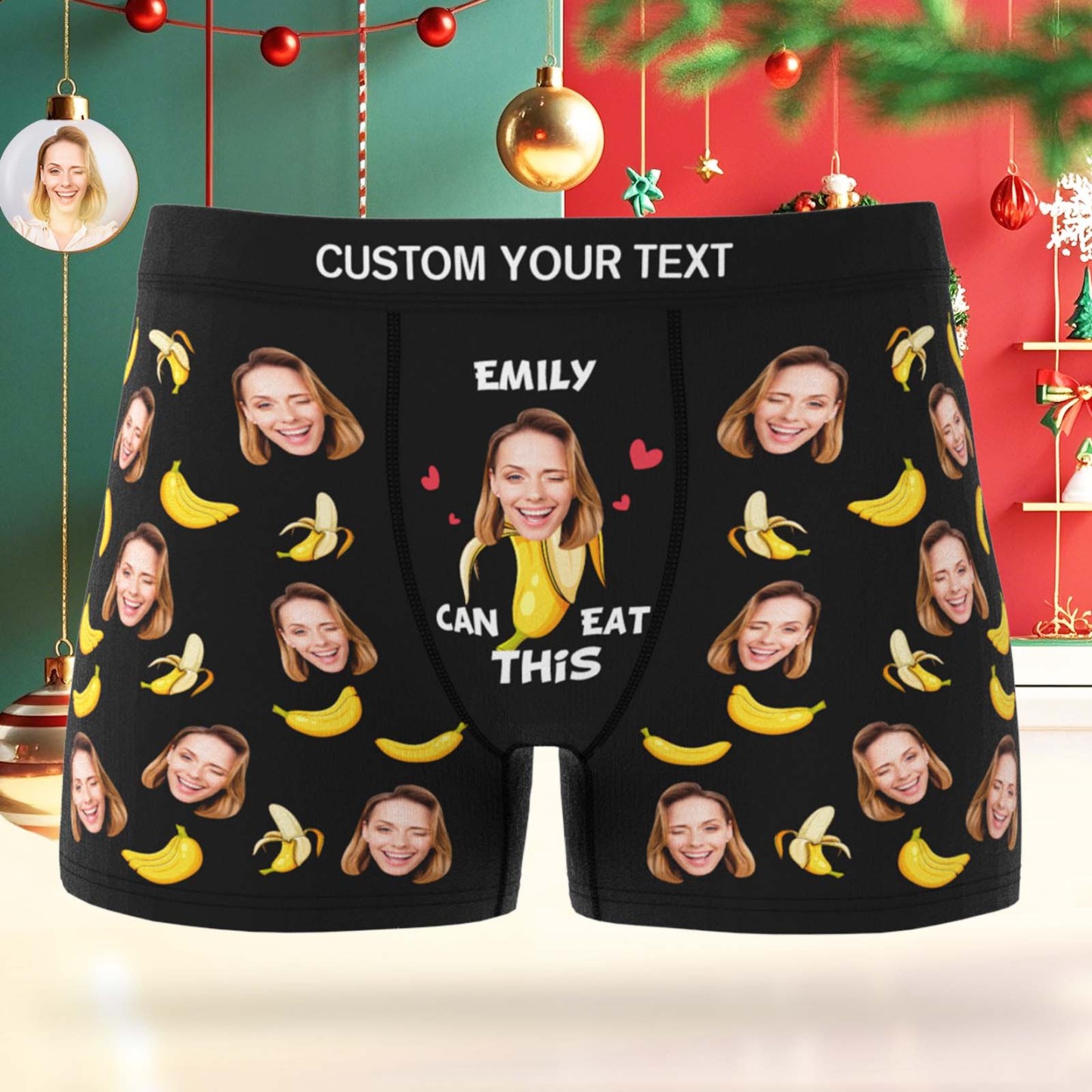 Personalisierte Boxershorts Mit Gesichtsmotiv – Lustiges Weihnachtsgeschenk Für Männer: Emily Kann Diese Bananen Essen! - FotoSocken