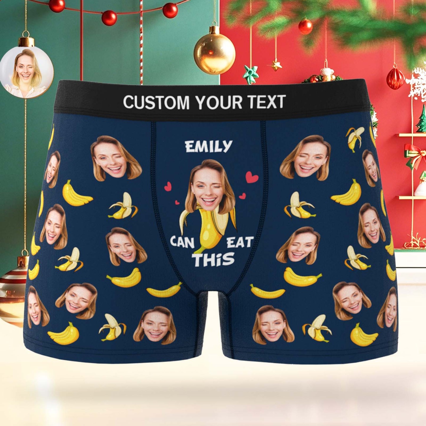 Personalisierte Boxershorts Mit Gesichtsmotiv – Lustiges Weihnachtsgeschenk Für Männer: Emily Kann Diese Bananen Essen! - FotoSocken