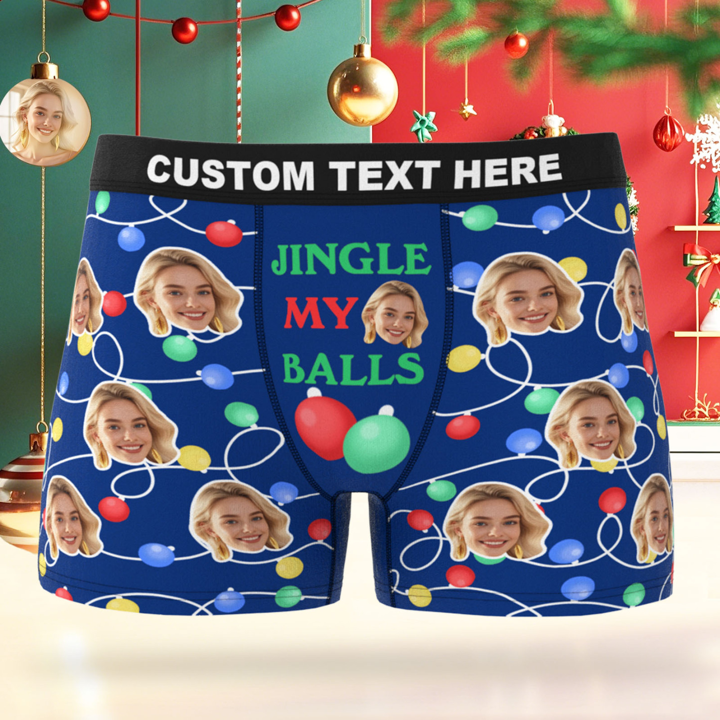 Personalisierte Boxershorts Mit Foto, Weihnachtsmotiv, Lichterkette, Weihnachtsmann-geschenk, „jingle My Balls"-unterwäsche, Lustige Boxershorts Für Herren, Weihnachts- Und Valentinstagsgeschenk - FotoSocken