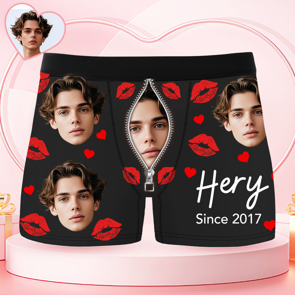 Personalisierte Herren-boxershorts Mit Fotoaufdruck „her Since Year", Schwarze Boxershorts, Geschenkidee, Lustige Herren-boxershorts - FotoSocken