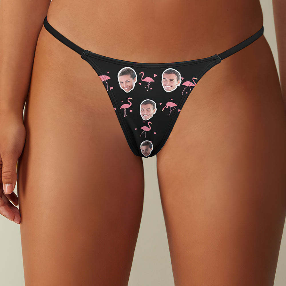 Custom Flamingo And Face On Women's Tanga Thong -