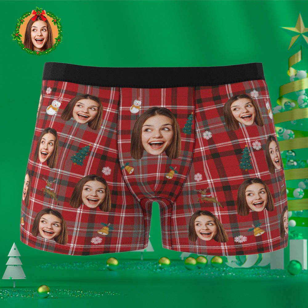 Kundenspezifischer Gesichts-boxer-schneemann-druck-weihnachtsboxershorts - 