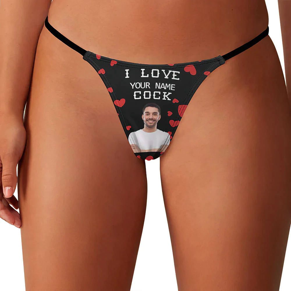 Custom Face Damen Tanga Tanga Valentinstag Geschenk I Love Your Name Cock
