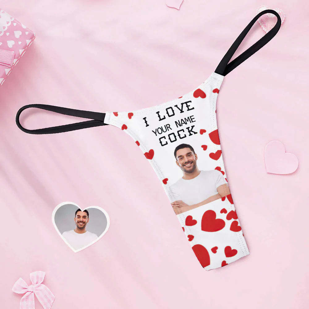 Custom Face Damen Tanga Tanga Valentinstag Geschenk I Love Your Name Cock -