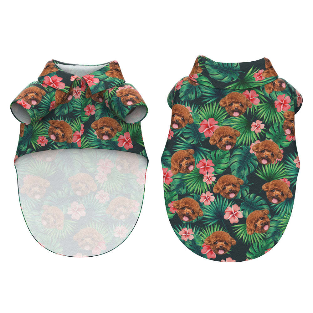 Kundenspezifisches Gesicht Hawaiisches Hundehemd Personalisiertes Dunkelgrünes Haustier-strand-blumen-hemd-kleidungs-geschenk Für Haustiere -