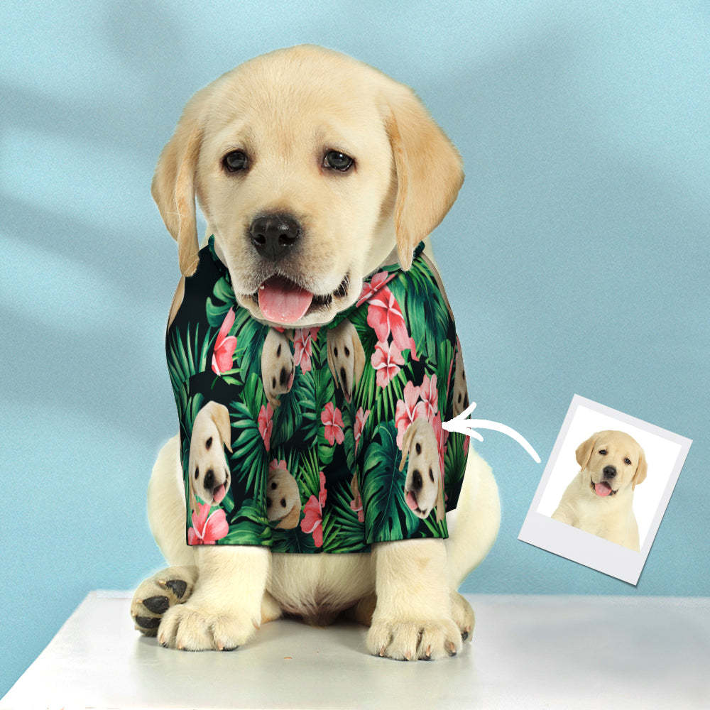 Kundenspezifisches Gesicht Hawaiisches Hundehemd Personalisiertes Dunkelgrünes Haustier-strand-blumen-hemd-kleidungs-geschenk Für Haustiere -